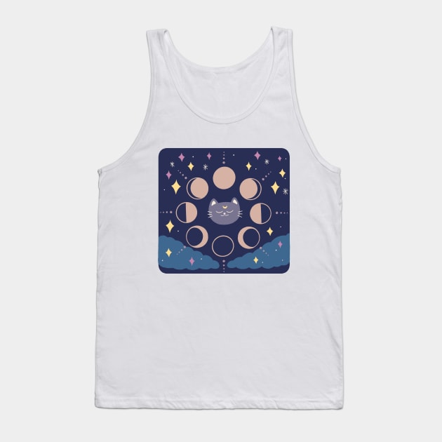 Quirky Moon Phase Cat Tank Top by awesomesaucebysandy